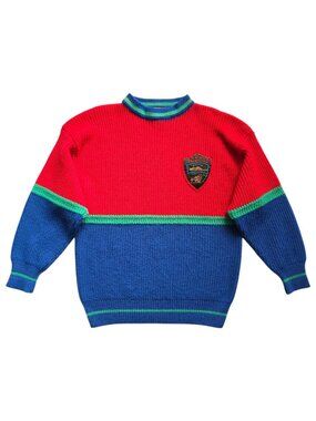 VTG Sports Connection 100% Wool Knit Sweater Men's M Colorblock Retro 80s 90s